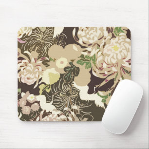 Ouderwetse bruine beige bloemen en vogels muismat