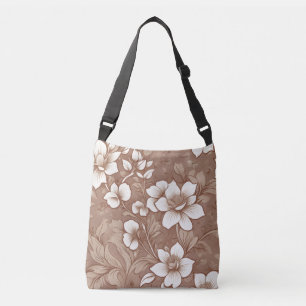 Ouderwetse Bruine Bloem Roos Patroon Crossbody Tas