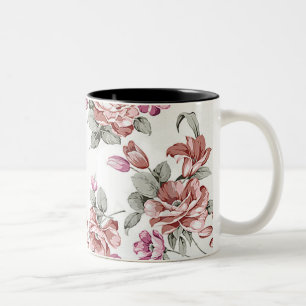 Ouderwetse Chic Vervallen Meisjesachtige Bloemen Tweekleurige Koffiemok