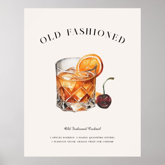 ouderwetse cocktail | Verjaardag Drink Menu Poster (Voorkant)