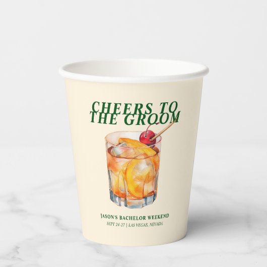 Ouderwetse cocktail vrijgezellenweekend papieren bekers (Achterkant)