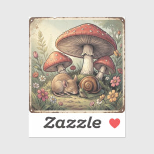 Ouderwetse Cottage Core Paddenstoelen en Wilde Die Sticker