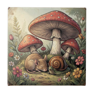 Ouderwetse Cottage Core Paddenstoelen en Wilde Die Tegeltje