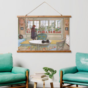 Ouderwetse Cottagecore Botanische Ramen Bloemen Hangend Wandkleed