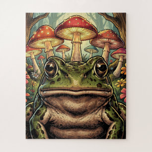 Ouderwetse Cottagecore Kikker en Paddenstoelen Legpuzzel