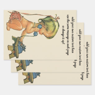 Ouderwetse Cute Blonde Meisje Praat op Speelgoed T Inpakpapier Vel