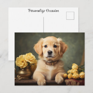 Ouderwetse Cute Goudkleurige Retriever Puppy Hond  Briefkaart