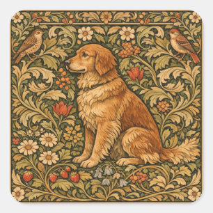 Ouderwetse elegante goud retriever boho-schilderin vierkante sticker