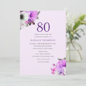 Ouderwetse Elegante Paarse Bloem 80ste Verjaardags Kaart (Staand voorkant)