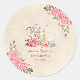 Ouderwetse Elegante Theepartij Bruiloft Uitnodigin Ronde Sticker