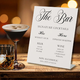 Ouderwetse Elegante Trouwbar Drankkaart Menu Reclamebord Met Voetstuk