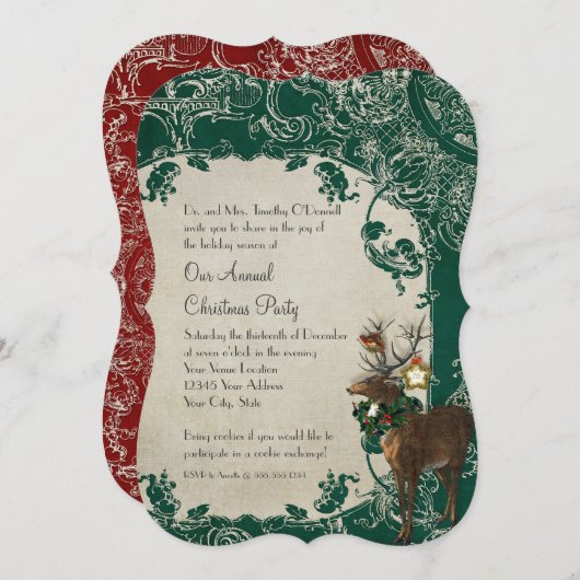 Ouderwetse Elegantie Kerst Toile Bloem Damast Kaart (Voorkant / Achterkant)