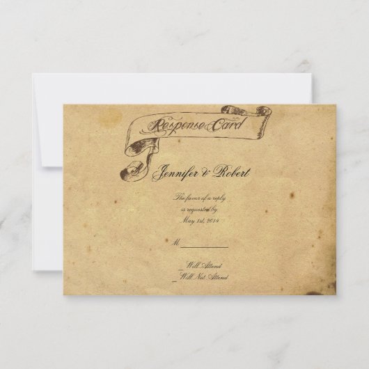 Ouderwetse Elegantie Perkament Quill Reactie RSVP Kaartje (Voorkant)