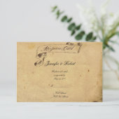 Ouderwetse Elegantie Perkament Quill Reactie RSVP Kaartje (Staand voorkant)