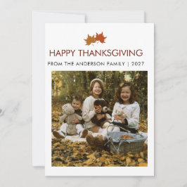 Ouderwetse Esdoorbladeren Thanksgiving Familie Fot Feestdagenkaart