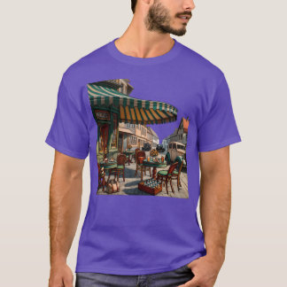 Ouderwetse Europese caféscene vrienden T-shirt
