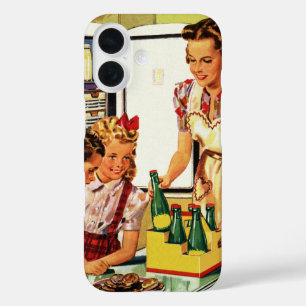 Ouderwetse familie, moeder met kinderen, snacks in iPhone 16 hoesje