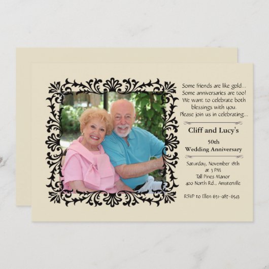 Ouderwetse formele bloemen foto uitnodiging (Voorkant / Achterkant)