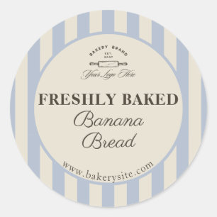 Ouderwetse Franse blauwe gestreepte bakkerij logo Ronde Sticker