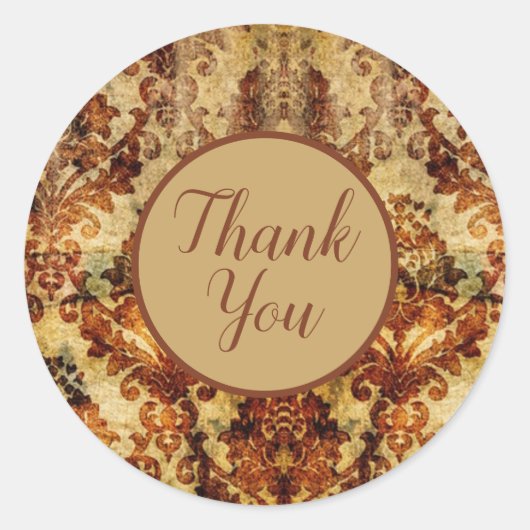 Ouderwetse Franse herfst bruine damast bedankt Ronde Sticker (Voorkant)