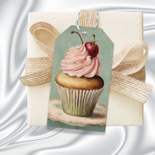 Ouderwetse Franse Roze Cupcake Verjaardags Theepar Cadeaulabel