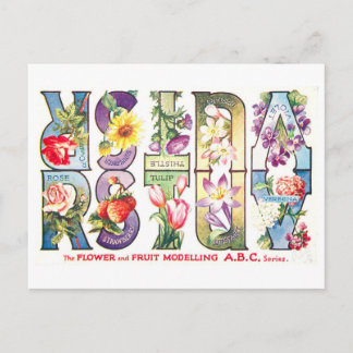 Ouderwetse Fruit- en Bloemalphabet R-V Briefkaart