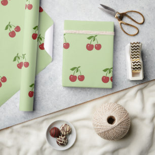 Ouderwetse Fruit Groene & Rode Kersenpatroon Lente Cadeaupapier