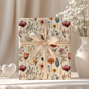 Ouderwetse gedroogde wilde bloem bordeauxroze geel cadeaupapier