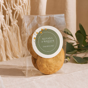 Ouderwetse Gele Bloemen Elegante Groene Landelijke Ronde Sticker