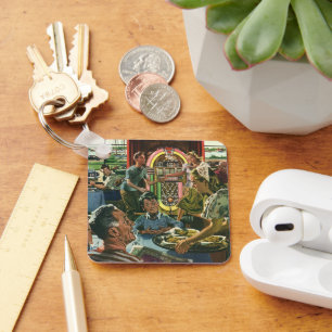 Ouderwetse gezinsdiner in een diner met een jukebo sleutelhanger