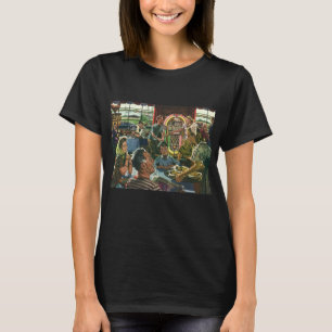 Ouderwetse gezinsdiner in een diner met een jukebo t-shirt