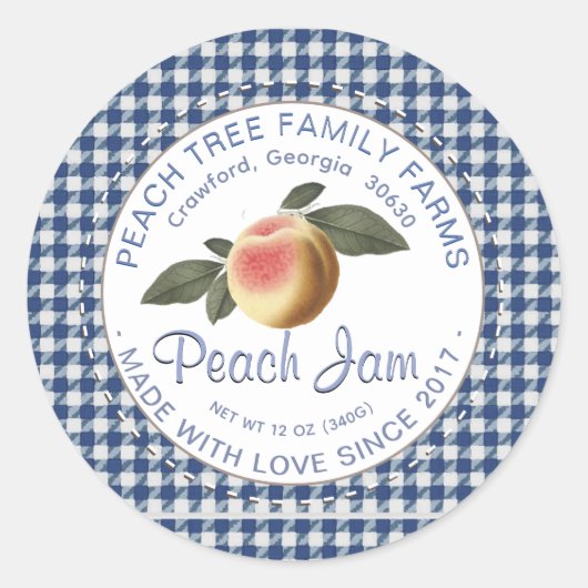 Ouderwetse Gingham Perzik Schort met dekselrand Ronde Sticker (Voorkant)