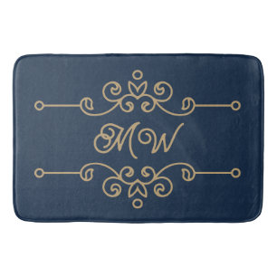Ouderwetse gouden & marineblauwe elegante bloeiend badmat
