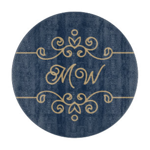 Ouderwetse gouden & marineblauwe elegante bloeiend snijplank