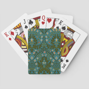 Ouderwetse Groen Blauw William Morris Herfst Bloem Pokerkaarten