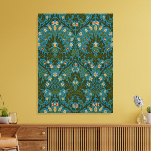 Ouderwetse groene blauwe herfstbloemen van William Canvas Afdruk