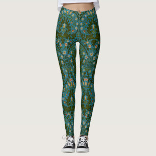 Ouderwetse groene blauwe William Morris herfstbloe Leggings