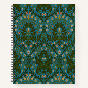 Ouderwetse groene blauwe William Morris herfstbloe Notitieboek