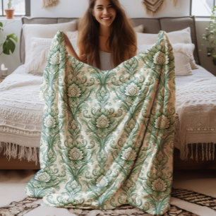 Ouderwetse groene botanische patroon fleece deken