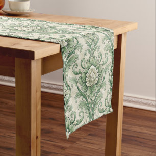 Ouderwetse groene botanische print korte tafelloper