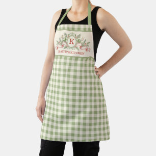 Ouderwetse groene geruite monogram Kerstmis Schort