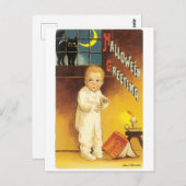 ouderwetse halloween, Boy & Black cat Briefkaart (Voorkant / Achterkant)