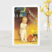 ouderwetse halloween, Boy & Black cat Kaart (Gele Bloem)