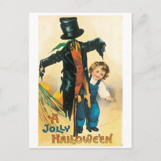 ouderwetse halloween, carecrow en kind briefkaart (Voorkant)