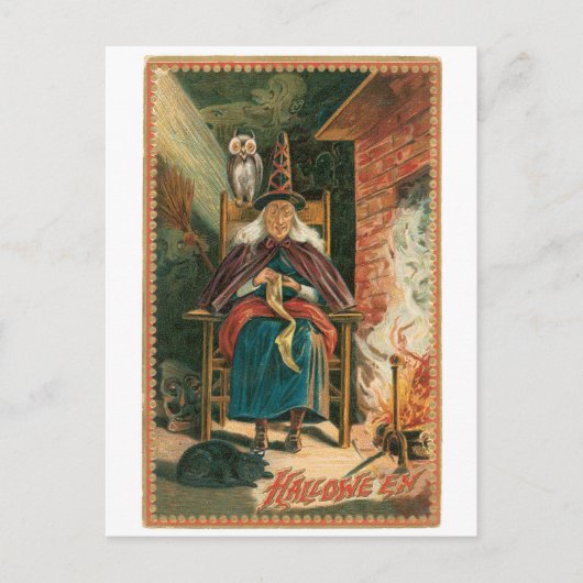 ouderwetse halloween, heks briefkaart (Voorkant)