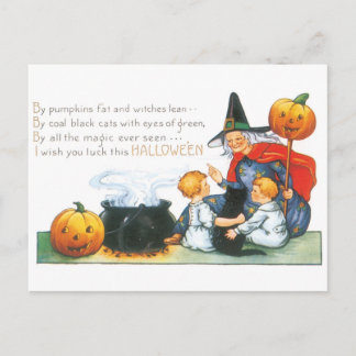 ouderwetse halloween, heks briefkaart