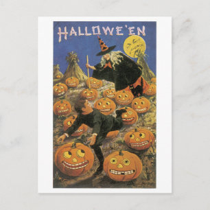 ouderwetse halloween, heks briefkaart