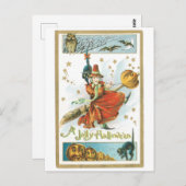 ouderwetse halloween, heks briefkaart (Voorkant / Achterkant)