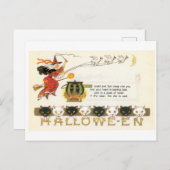 ouderwetse halloween, heks & katten briefkaart (Voorkant / Achterkant)