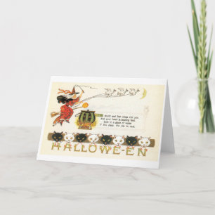ouderwetse halloween, heks & katten kaart